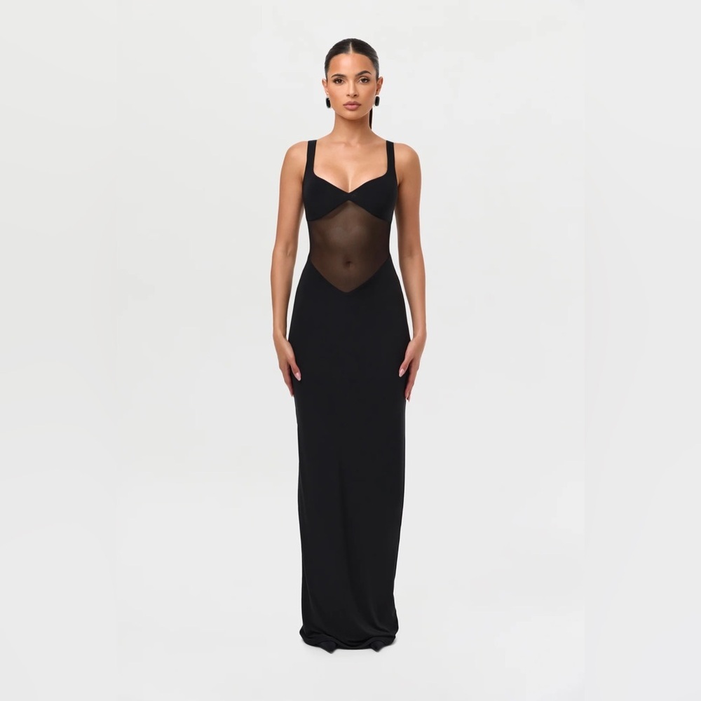Naked Wardrobe Black HOURGLASS MESH CONTRAST DRESS Size Large - Picture 2 of 11